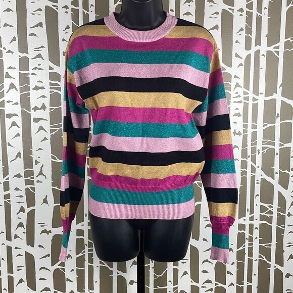 Nine West Metallic Striped Balloon Sleeve Sweater XS - Picture 1 of 8